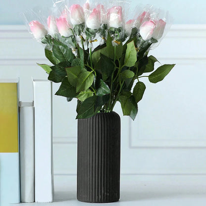 Striped Ceramic-Like Plastic Vase for Flowers